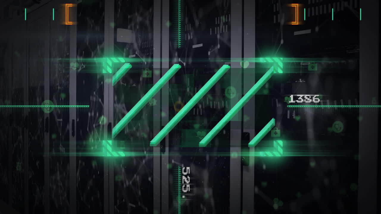 컴퓨터 서버를 통해 디지털 데이터 처리의 애니메이션