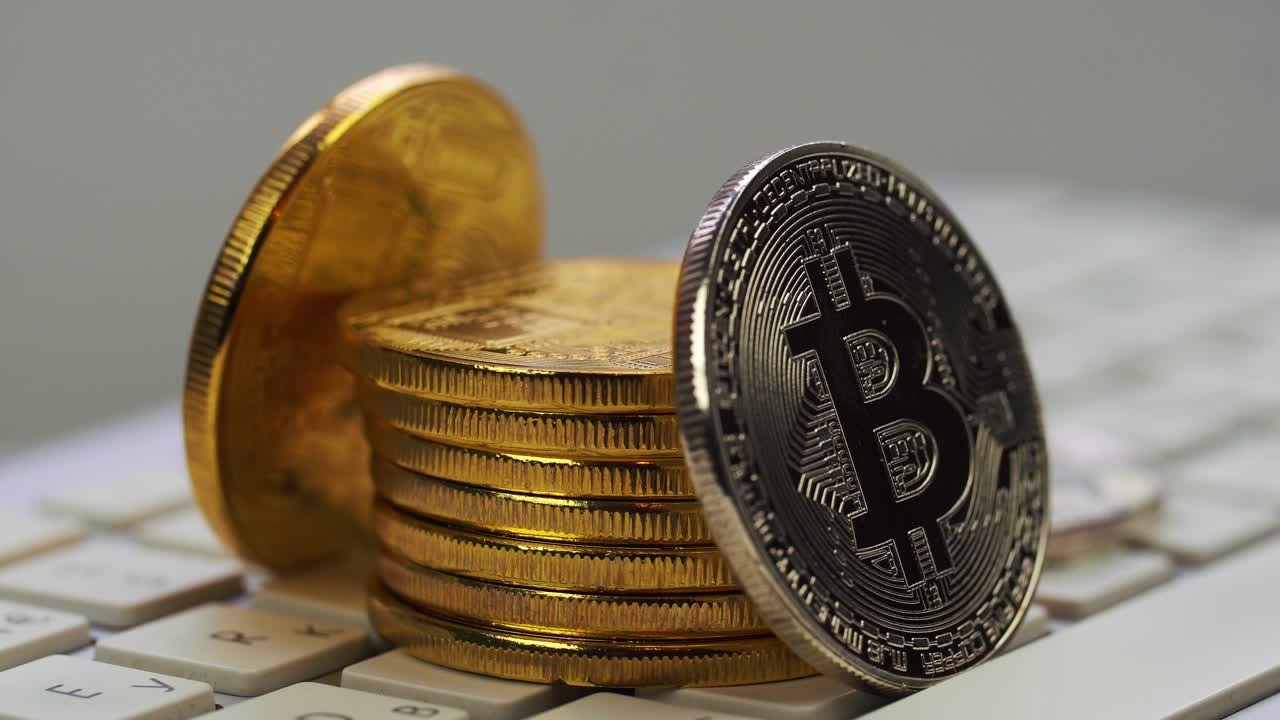 Bitcoin Cryptocurrency Coins on Keyboard