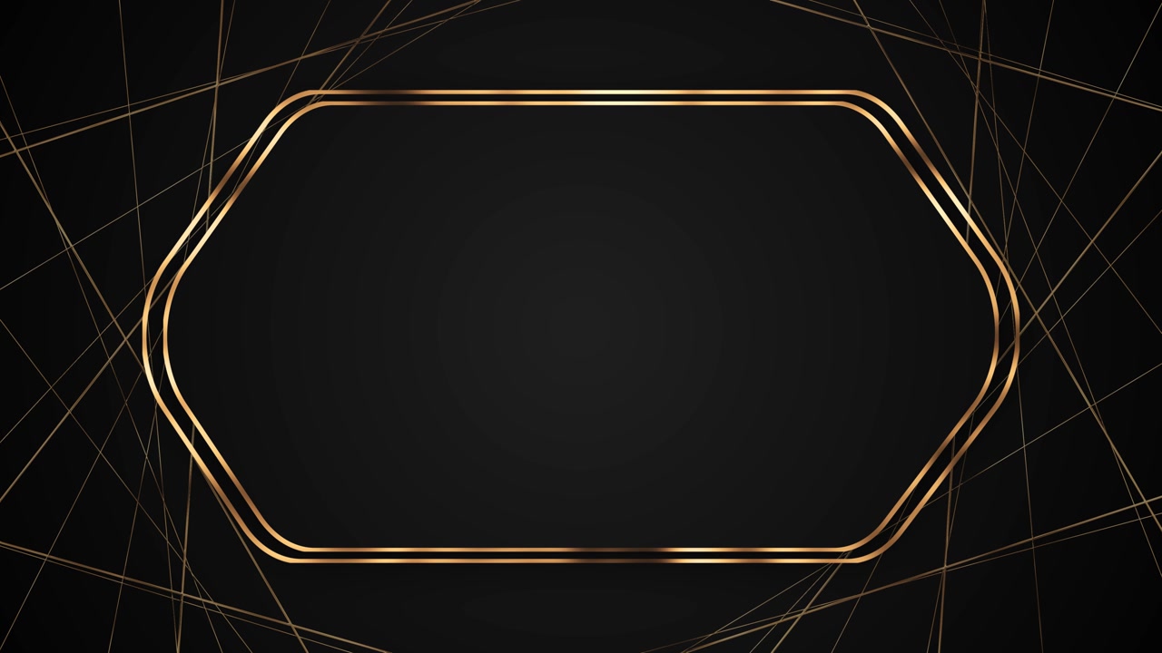 Black gold hexagon frame background elegant metallic border thin crossing lines luxury dark center