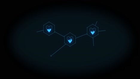 Animation-of-growing-network-of-blue-heart-beat-icons-on-black-background