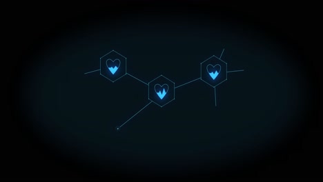 animación de la creciente red de íconos de ritmo cardíaco azul en fondo negro