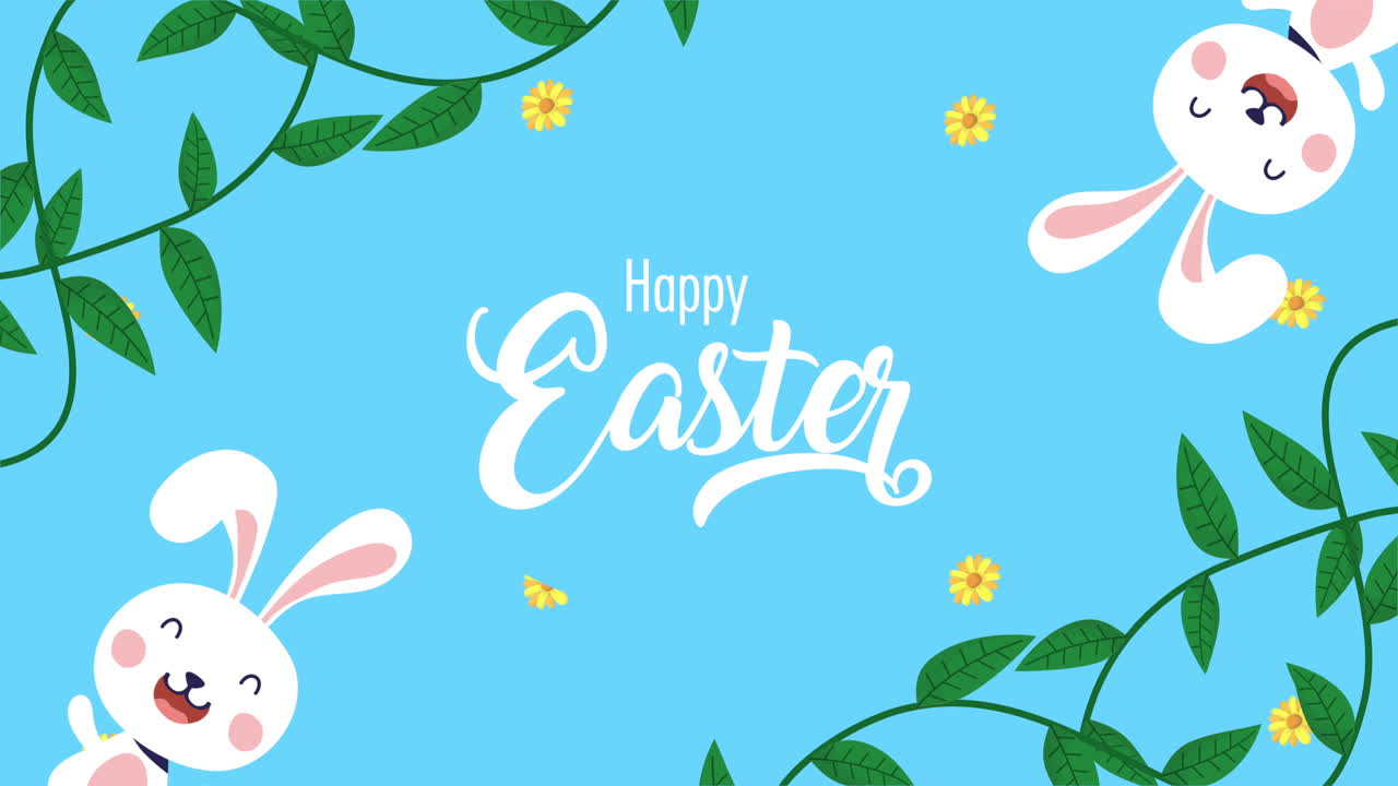 토끼 와 글자 를 가진 행복 한 부활절 애니메이션 카드