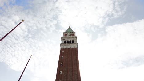 Tower-Of-St-Mark's-Campanile-Against-Bright-Sunny-Sky-In-Venice,-Italy