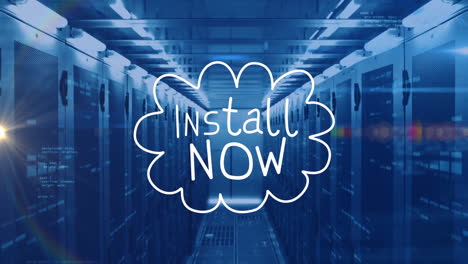 animation of install now text and data processing over screens