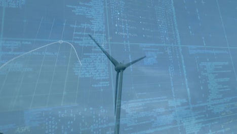 animation of financial data processing over wind turbine