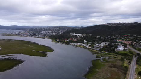 aerial view over knysna lagoon of touristic knysna town in garden route