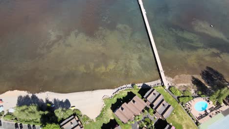 aerial-drone-footage-of-a-Community-center-on-the-shore-of-Lake-Tahoe