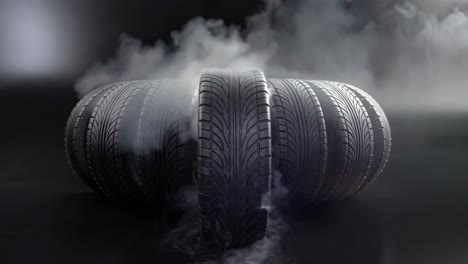 a pile of tires with smoke coming out of them