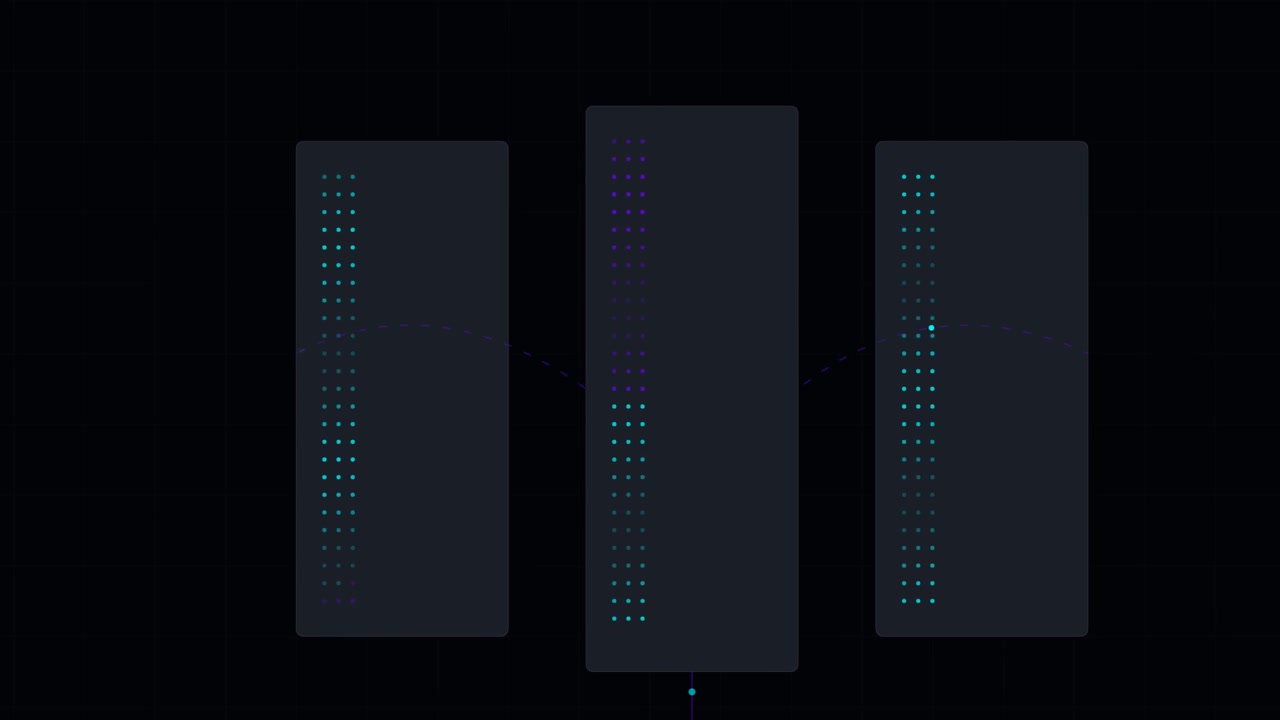 Abstract Digital Data Flow Animation with Three Vertical Panels