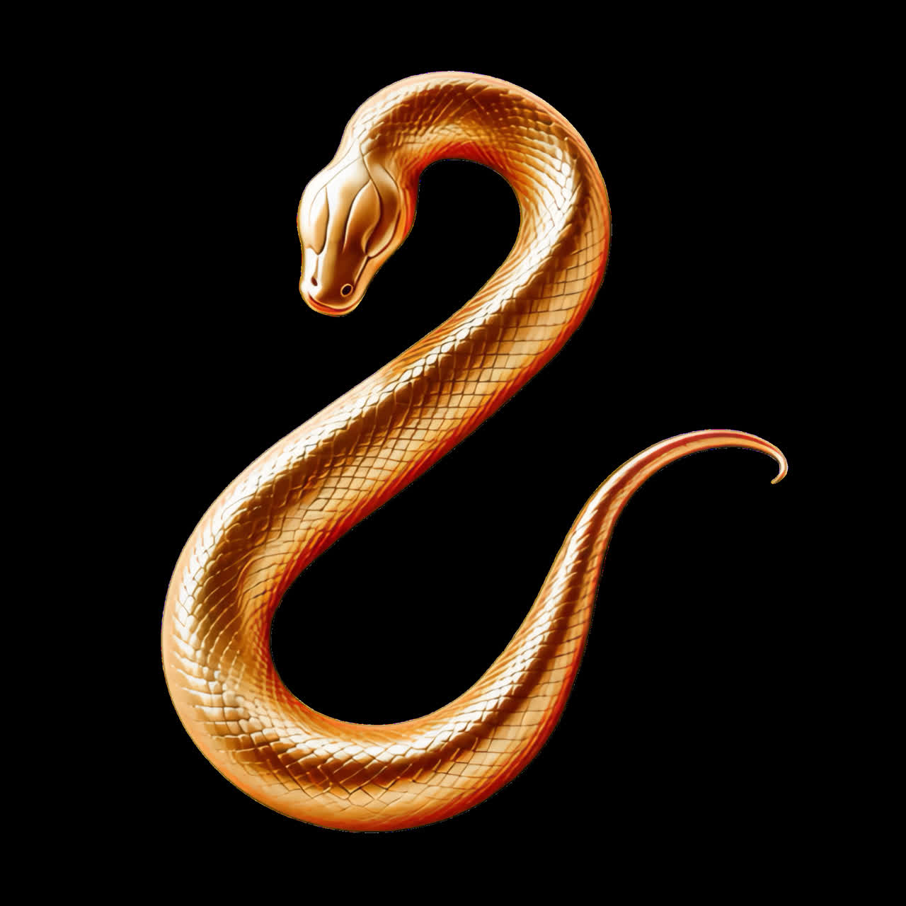 Golden snake illustration animation isolated asset, transparent 4K video, alpha channel, ProRes 4444