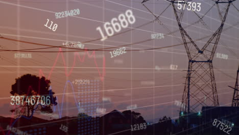 Animation-Der-Verarbeitung-Finanzieller-Daten-über-Strommasten-Auf-Einem-Feld