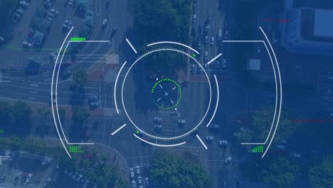 animation of hud processing over vehicles moving on city street