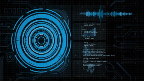 animation of data processing with scope scanning on black background