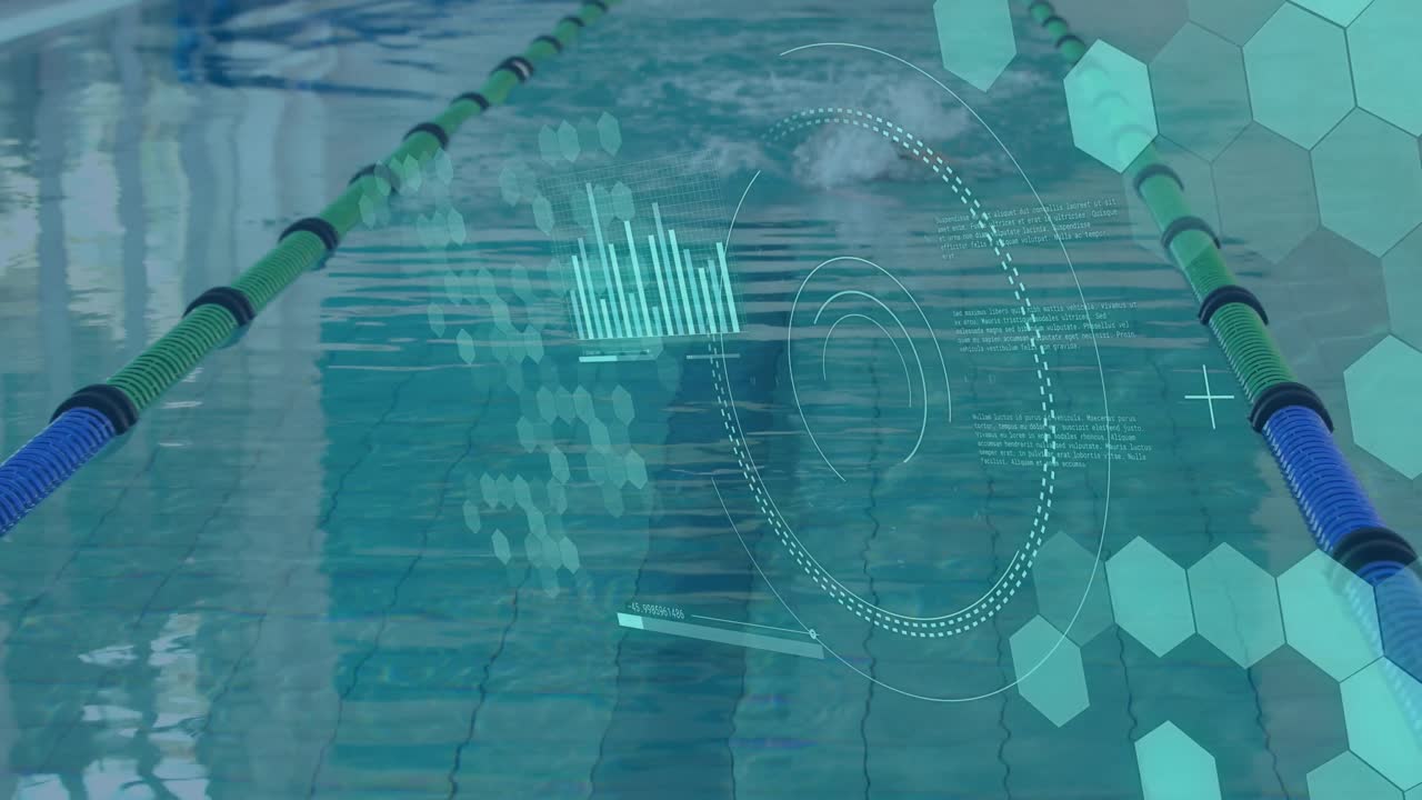 카우카스 여성 수영에 대한 범위 스캔과 데이터 처리의 애니메이션