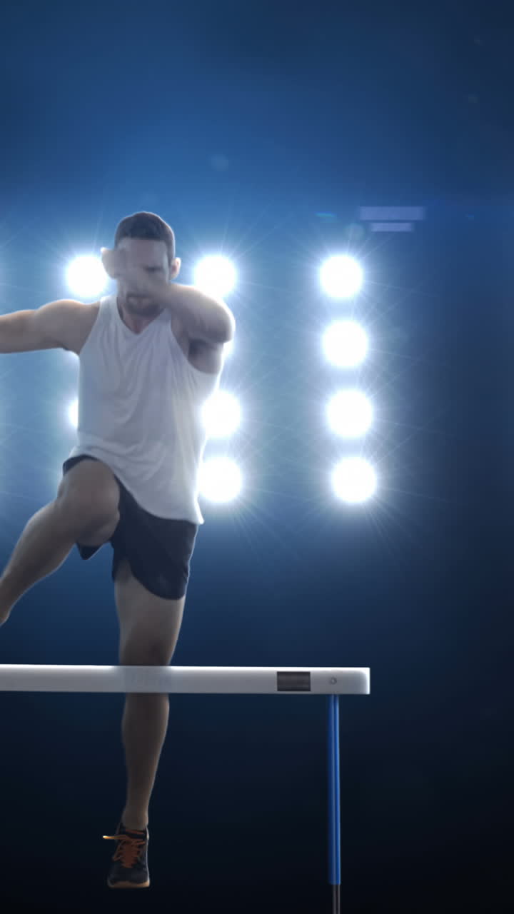 운동 선수 가 장애물 경주 를 연습 하고 있다