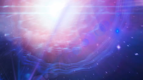 animación de manchas blancas brillantes y estrellas en el universo rosa y púrpura