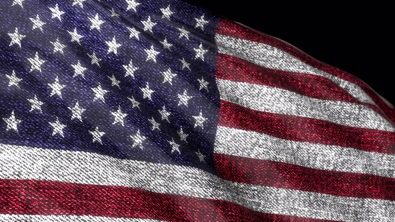 The USA National flag on denim fabric texture, American flag. 4K 3D Grunge US flag video waving in wind rendering isolated transparent with alpha channel Quicktime prores 4444. .
