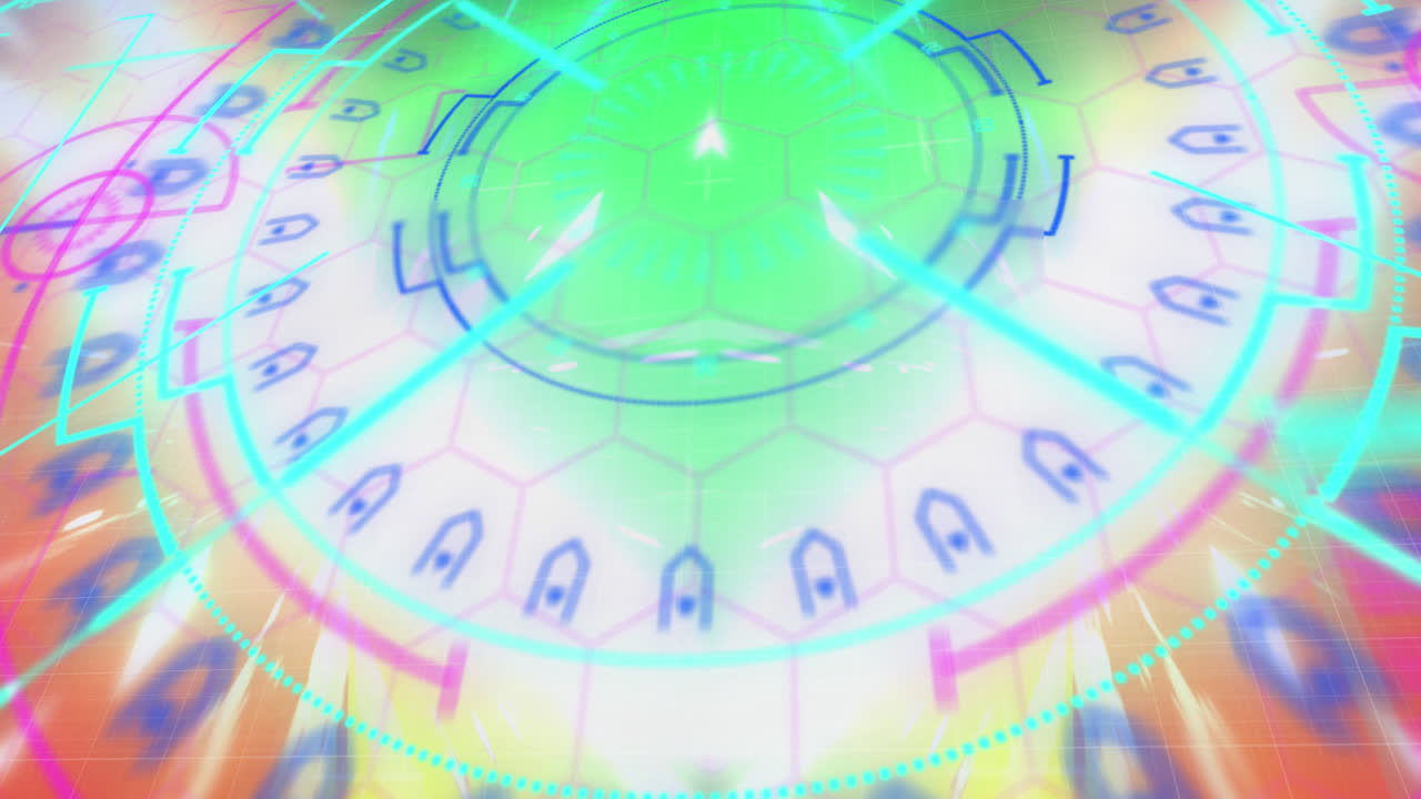 animación del escaneo del alcance, los iconos y el procesamiento de datos