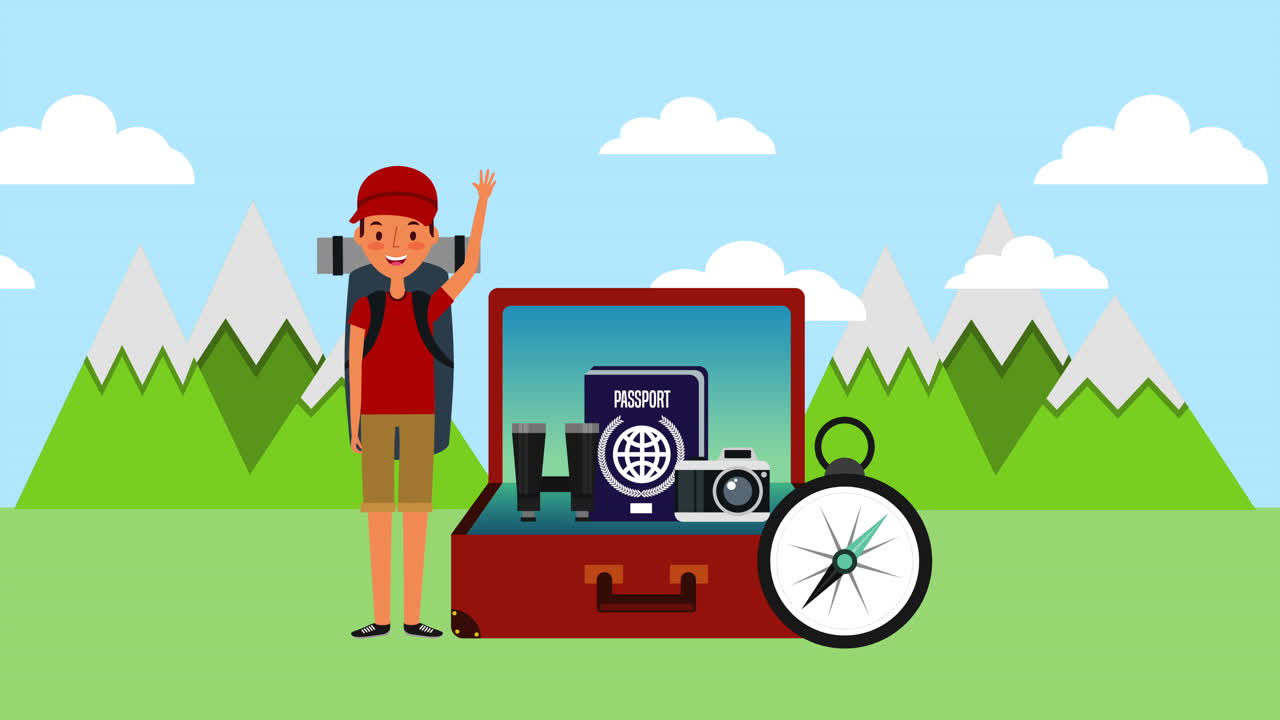 summer time vacations with man and suitcase