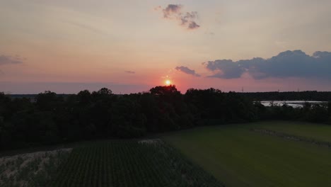 Puesta-De-Sol-Sobre-Vista-Aérea-De-Tierras-De-Cultivo-De-Alabama