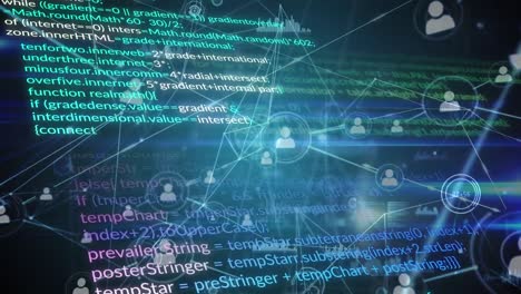 animazione della rete di connessioni sull'elaborazione dei dati su sfondo nero