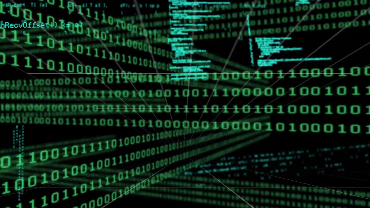 animación de la codificación binaria y el procesamiento de datos sobre la cuadrícula