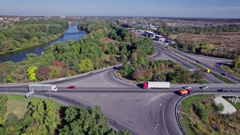 aerial drone view of highway multi-level junction road