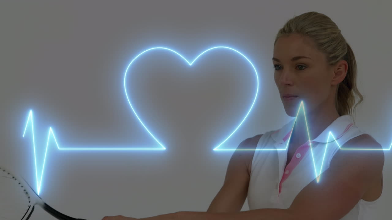 빛나는 심장 리의 애니메이션, 백인 여성 배드민턴 선수가 라켓을 흔들고 있습니다.