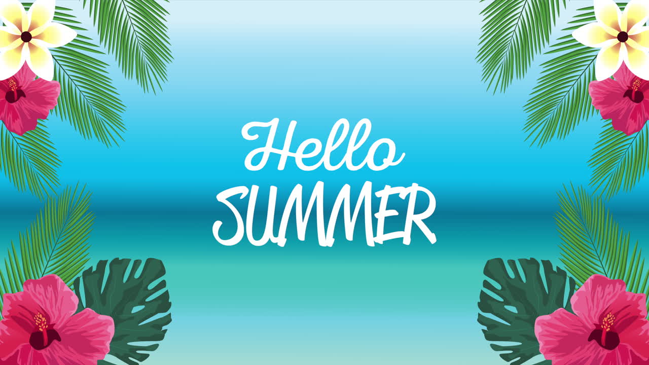 열대 꽃 과 잎 으로 글자 를 적은 여름 휴가 포스터