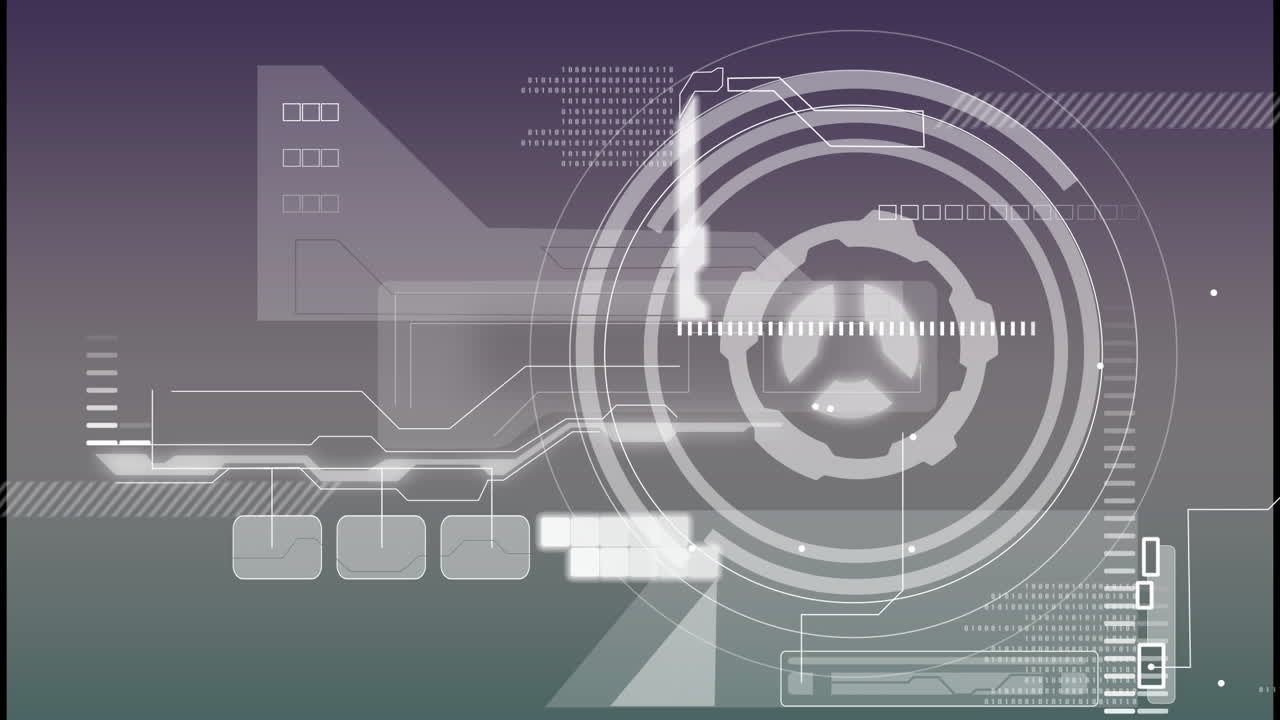 Animation of data processing with scope scanning on purple background