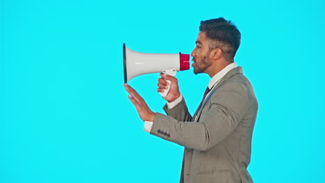 Business-man,-speaker-and-megaphone-isolated