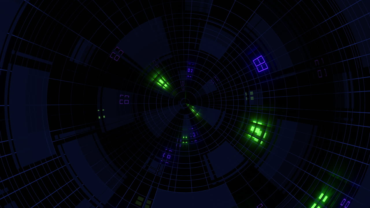 Digital screen with neon led lines and space HUD elements