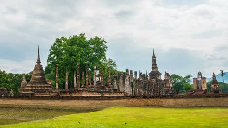 time lapse of sukhothai historical park is a large archaeological site full of history of thailand.