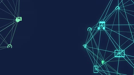 animación de dos globos de conexiones de red con iconos multimedia