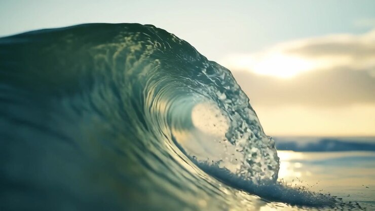 Slow Motion Close-Up of a Beautiful Ocean Wave Breaking at Sunset