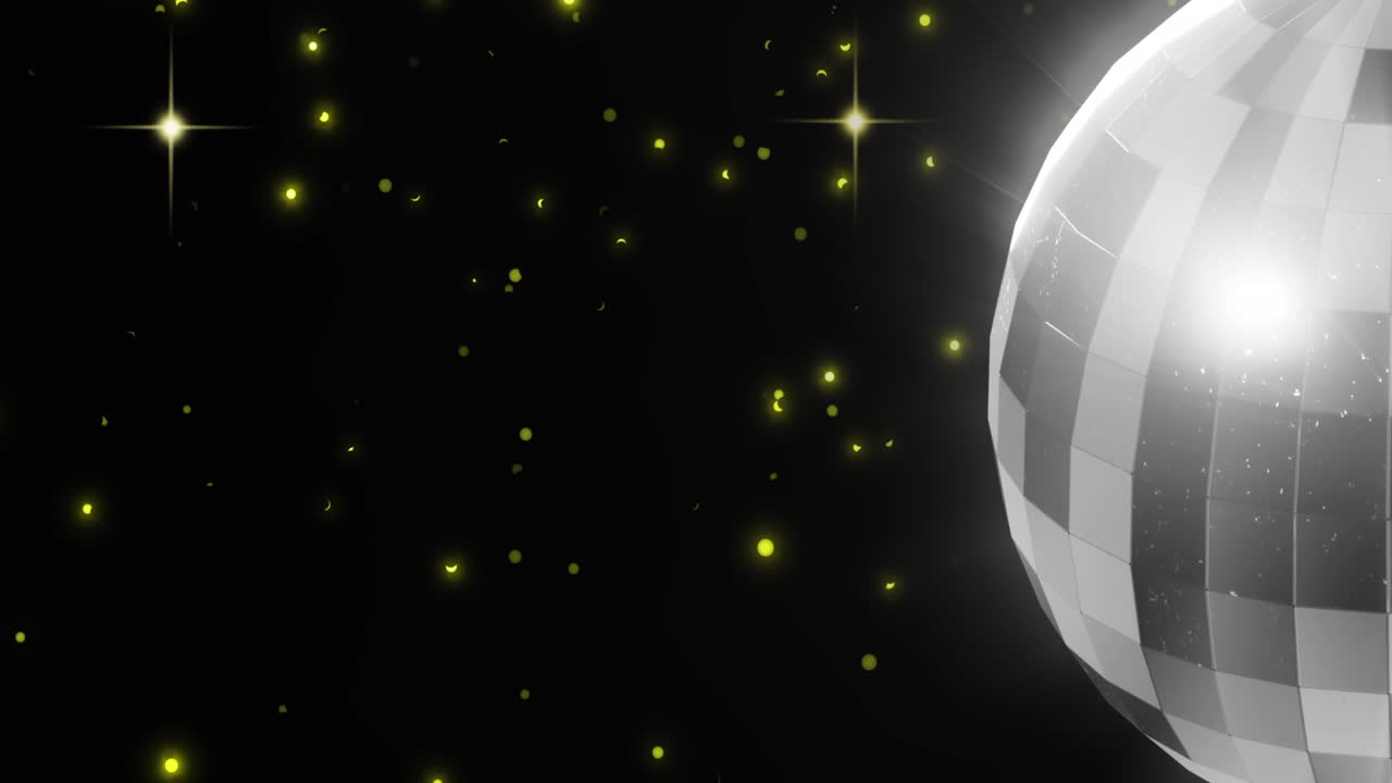 레트로 디스코 거울 공과 검은 바탕에 반이는 반점의 애니메이션
