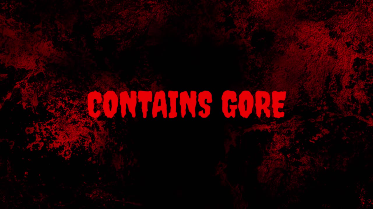 Warning Screen with 'Contains Gore' Text and Blood Splatter
