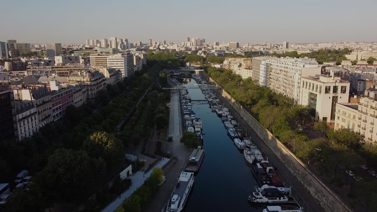 Aerial View of Canal in Paris, France