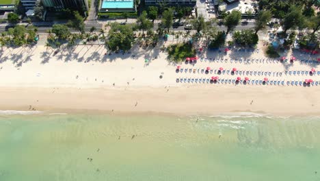 vista aérea de la playa con sombrillas de paja, arenas doradas, mar a la luz del día, miami, florida.