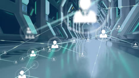 animación de la red de conexiones con iconos a través de diversas personas de negocios por servidores