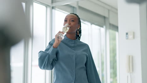 success, speech and champagne with black woman