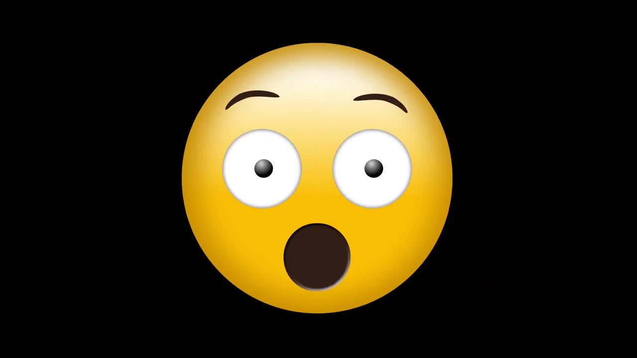 animación de ondas rojas sobre un emoticón asombrado sobre un fondo negro