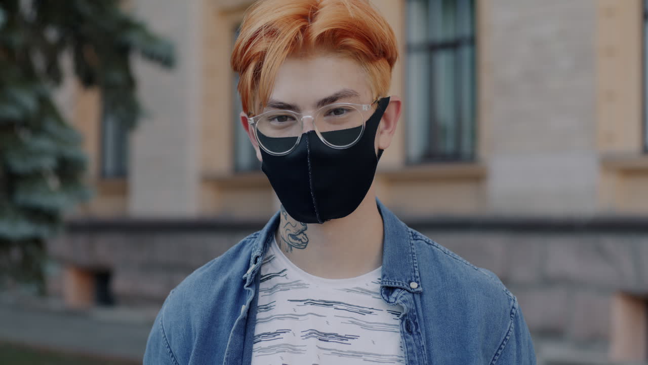 Young Man Wearing Mask in City