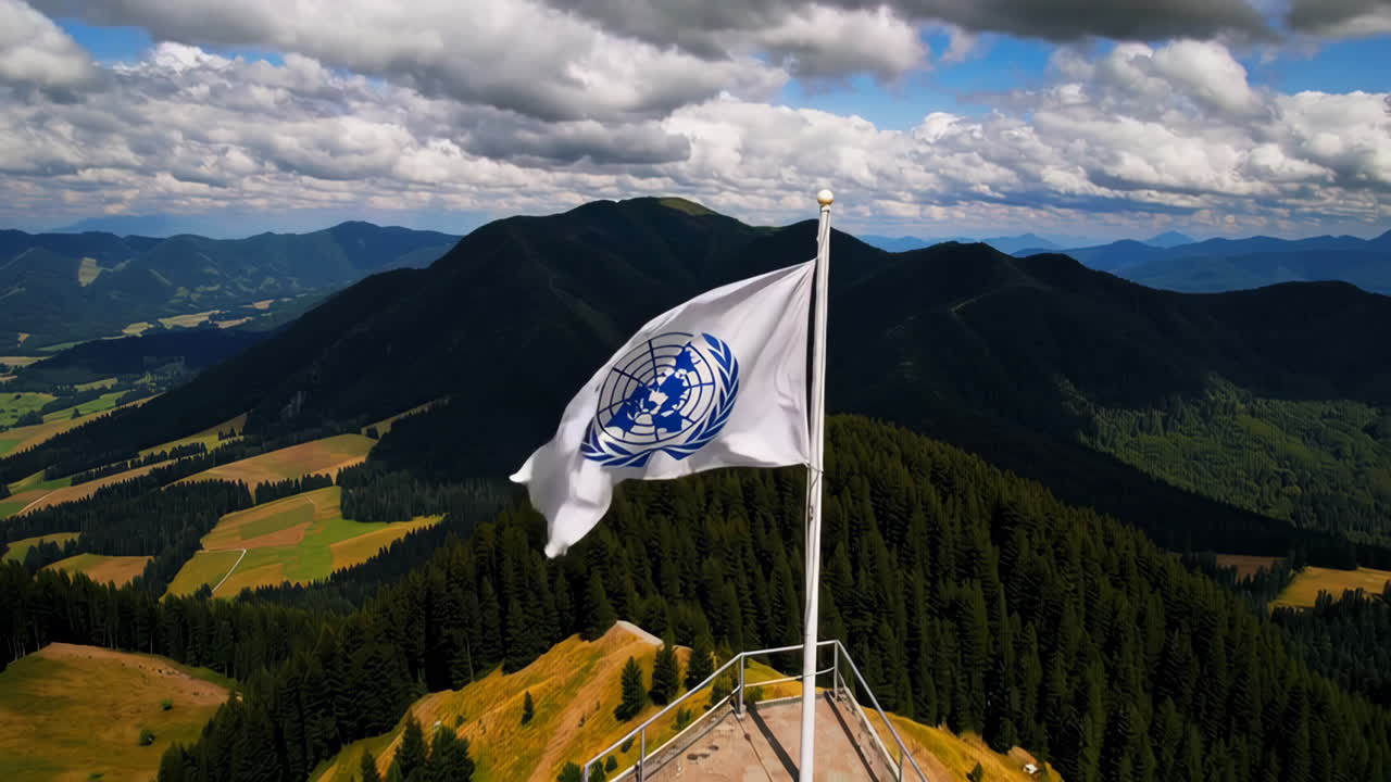 United Nations Flag on Mountain Summit