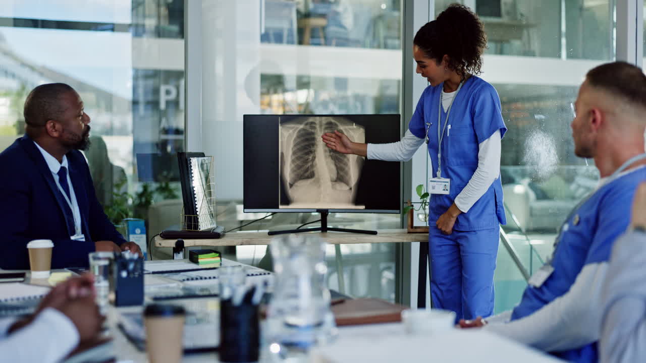 profesionales médicos que revisan las radiografías