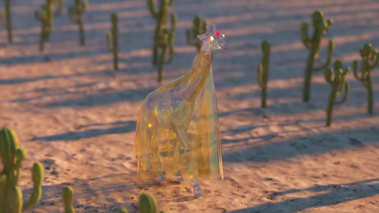 jirafa iridescente en un paisaje desértico