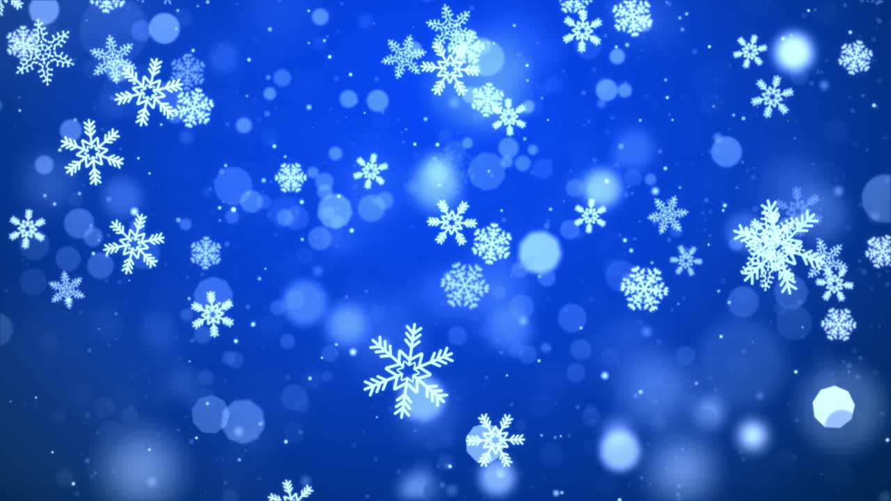공중에서 날아다니는 파란색 눈송이 빛 눈송이 루프 배경 애니메이션.