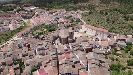 Establishing-view-of-picturesque-Spanish-village,-aerial-wide-shot