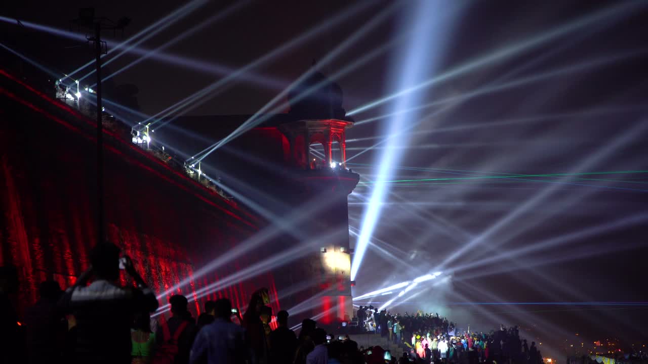 Laser Show organized  at Varanasi Ghat during Dev Deepawali also known as Dev Diwali