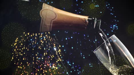 animation of fireworks and champagne over black background